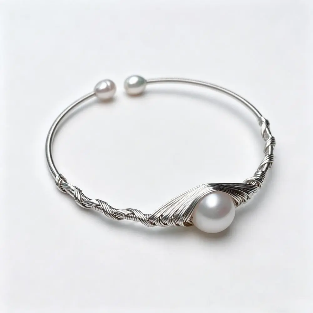 Elegant Freshwater Pearl Bracelet for Women, Handmade Adjustable Bangle with 5-6mm Near-Round Natural Pearls, Anniversary Gift