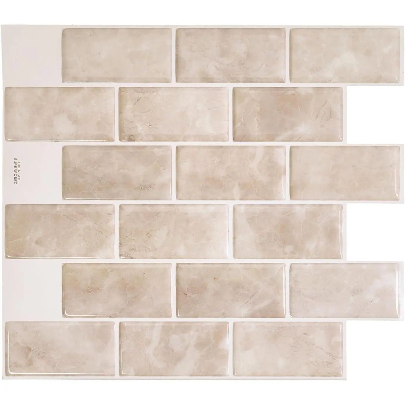 Peel and Stick Backsplash Tiles, Subway Latte Beige, 10.95"x9.7", Gel-O Layer, Heat-Resistant, Easy Cleaning for DIY Users