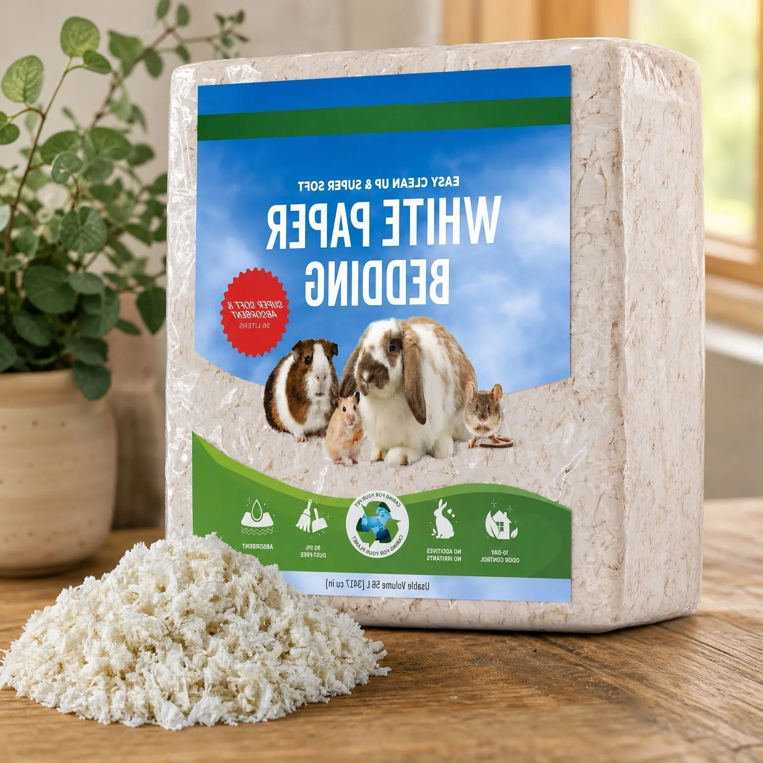 White Paper Bedding for Guinea Pigs, Rabbits, Hamsters, Bunnies & Chinchillas - Odor Control, Soft Absorbent Natural Bedding, Made in USA, 56 LGift