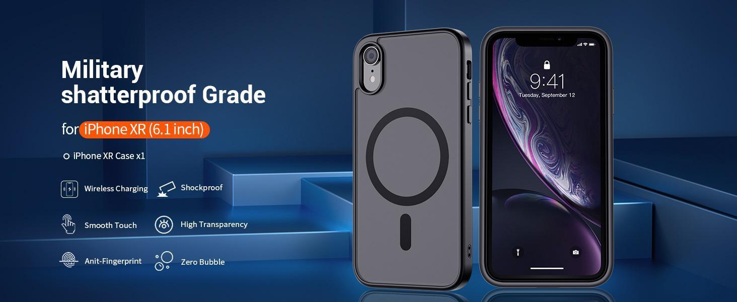 Magnetic for iPhone XR Phone Case(Compatible with MagSafe)(Military Grade Drop Protection) Slim Translucent Matte Shockproof with Anti-Fingerprint Phone Cover,Black