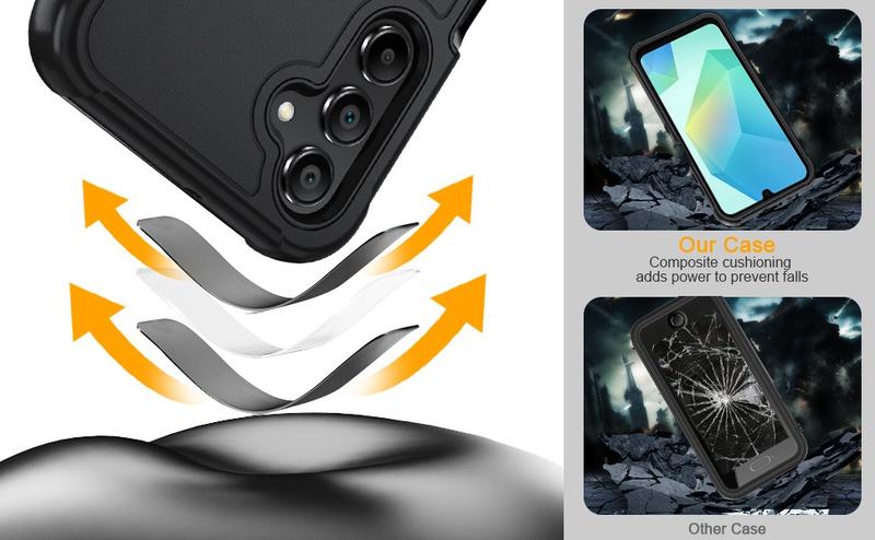 P-PCS018  for Samsung Galaxy A16 5G Case : 3-Layer Shockproof Phone Cover with HD Screen Protector,Hybrid Protective Military-Grade Drop Protection for Galaxy A16 5G Phone Case (Black/Black)