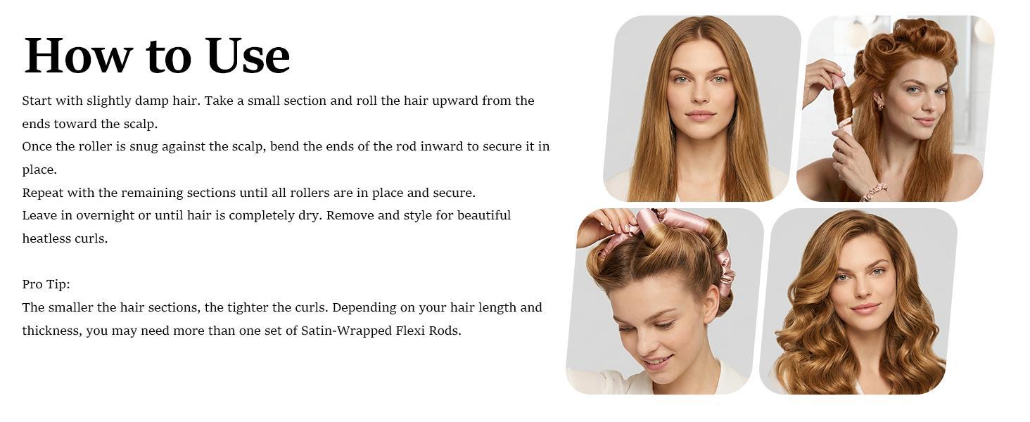 Heatless Hair Curler for Overnight, Satin Heatless Curling Rod, Soft Hair Curlers for Women, Jumbo Flexi Rod, Heatless Curlers, 4pcs, Rosewood