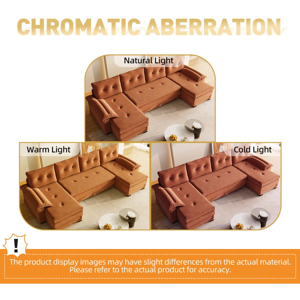 109.5" U-Shaped Sleeper Sofa with Pull Out Bed,2 in 1 Convertible Couch Bed with Removable Armrests & USB Ports,Oversized Sectional Modular with Chaise Lounge for Living Room/Apartment,Orange    RR