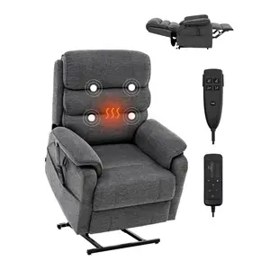 【DealsForYouDays】VEVOR Power Lift Recliner Chair, Lift Chair with Heat and Massage for Elderly, Dual Motor Recliner Chair with 2 Anti-Fall Ropes, Infinite Position Adjustment Electric Recliner (Medium, Dark Gray)