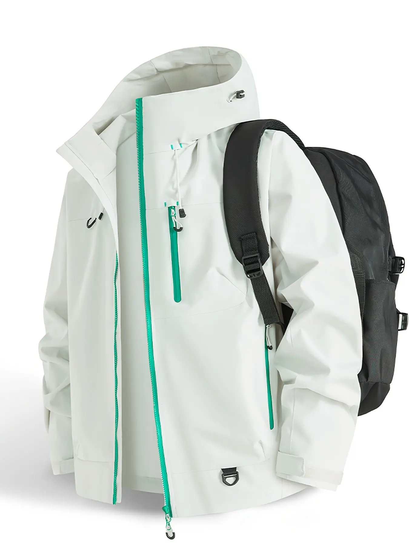 Men's Fashion Hooded Raincoat, Versatile Windproof Commuter Workwear Jacket with Pockets, Casual Outdoor Clothing for All Seasons