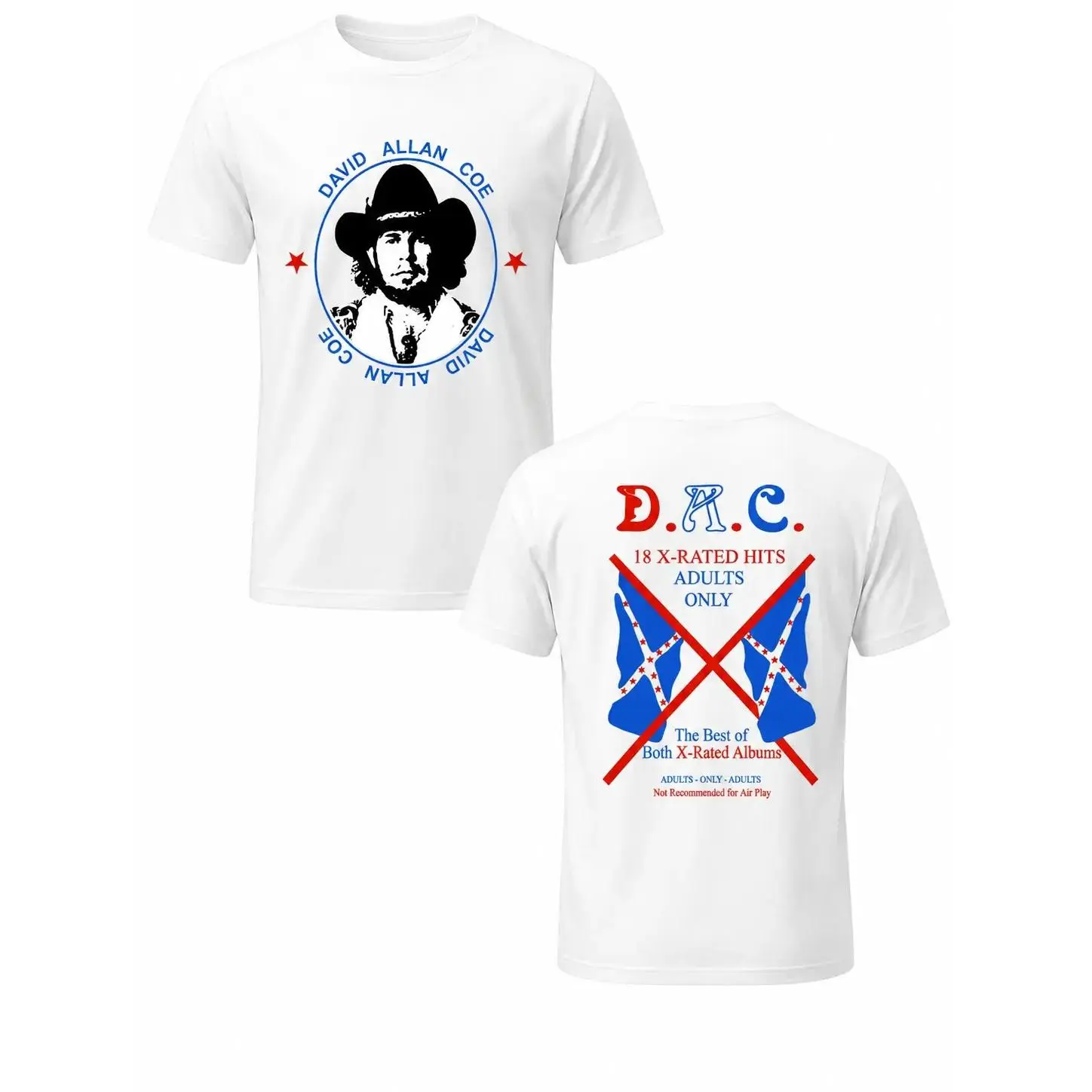 Men's David Allan Coe 18 X-Rated Hits Retro Graphic T-Shirt, Outlaw Country Music Fan Crewneck Short-Sleeve Fitted Casual White Tee, Adults-Only Album Style Gift