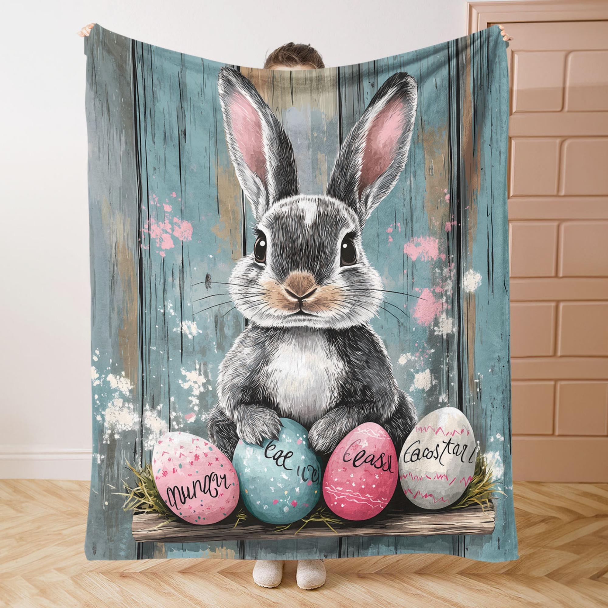 Easter Rabbit & Egg Pattern Blanket, 1 Count Soft Comfortable Throw Blanket, Cool Bedroom Bedding Blankets, Warm Napping Blanket for Home Office Camping, Soft Fluffy Blanket, Cozy Throw Blanket