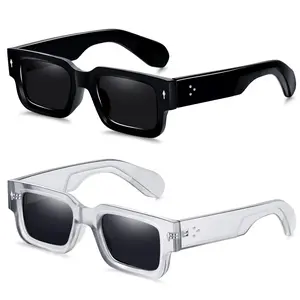 EunoiaLens 2PCS Unisex Vintage Square Full Rim Plastic Sunglasses, Modern Trendy Casual Clear Eyewear, Women's Sunglasses for Everyday Outdoor Activities, 2025 Fashion Accessory
