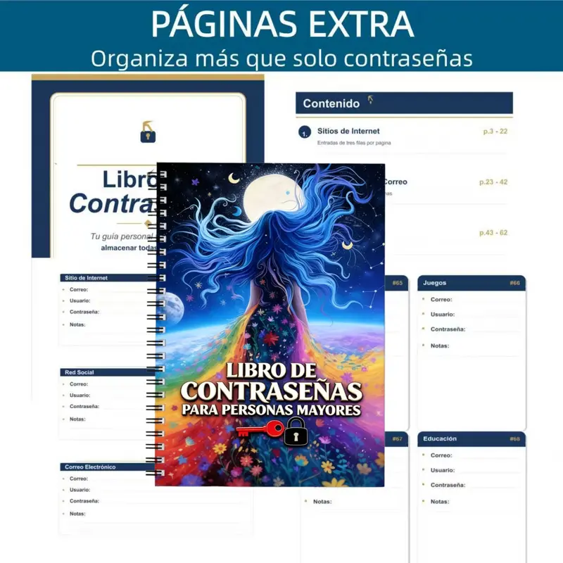 1 Spanish Password Notebook - Spiral-Bound Password Organizer, Lined Pages, Suitable for Recording Website Usernames, Account Passwords, and Spanish Phrase Notes (Portable Version)