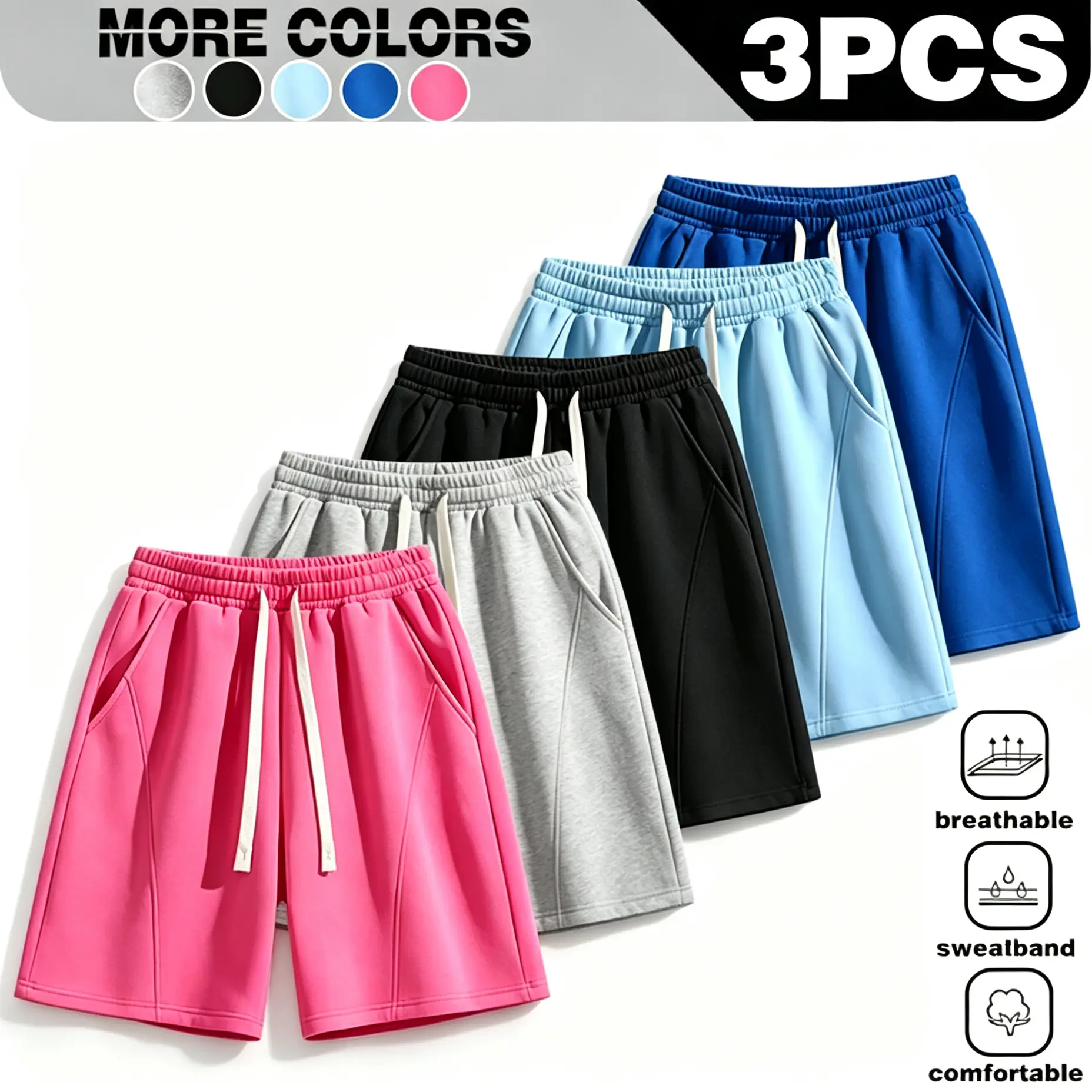 3-Pack ,men’s shorts: drawstring 5‑inch shorts, running athletic shorts-breathable and comfortable. Suitable for summer daily commuting/work, outdoor running, holiday leisure. Simple solid colors that are easy to match; suitable for both men