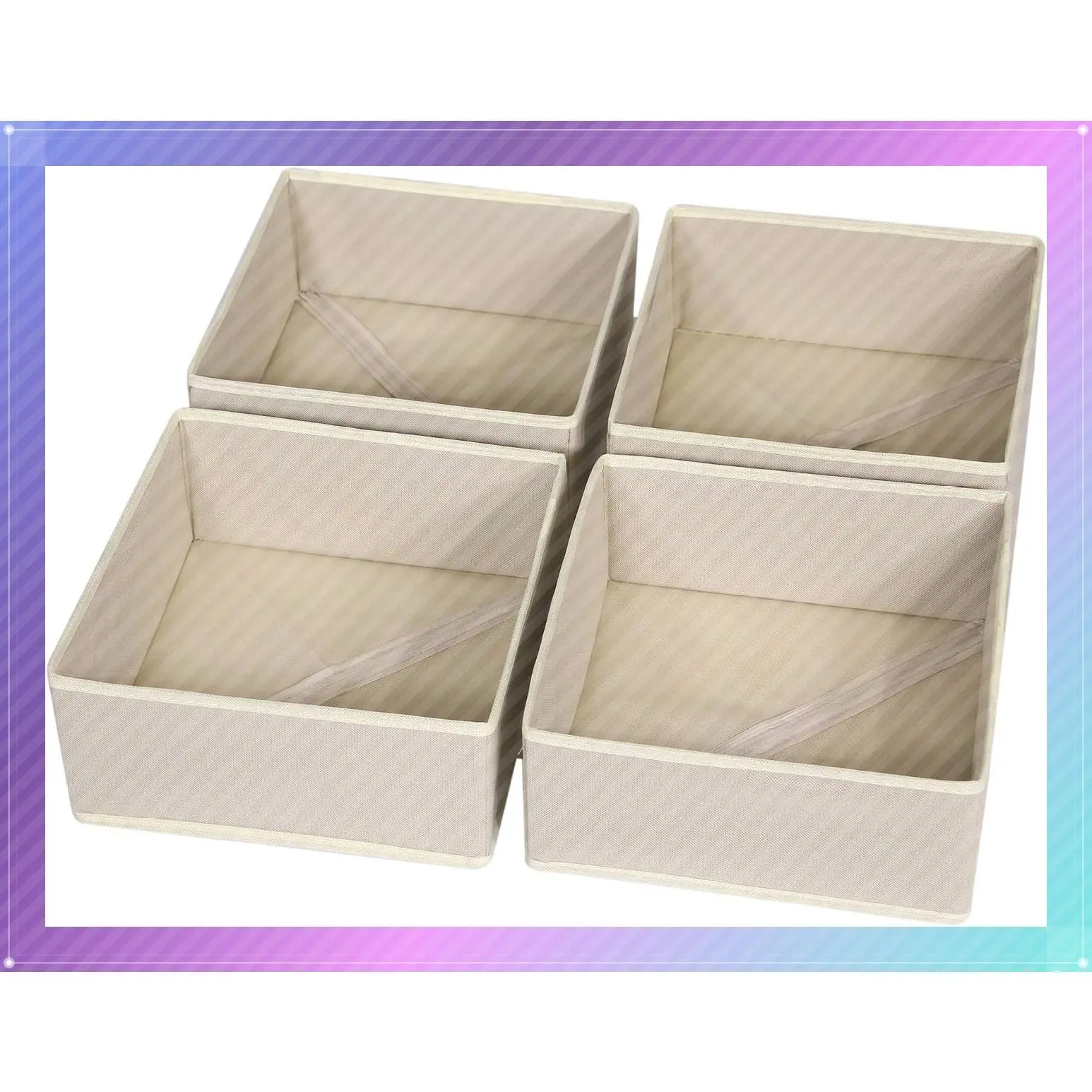 4 Pack Foldable Cloth Storage Box Closet Dresser Drawer Organizer Fabric Baskets Bins Containers Divider for Clothes Underwear Bras Socks Clothing,Beige 400Gift