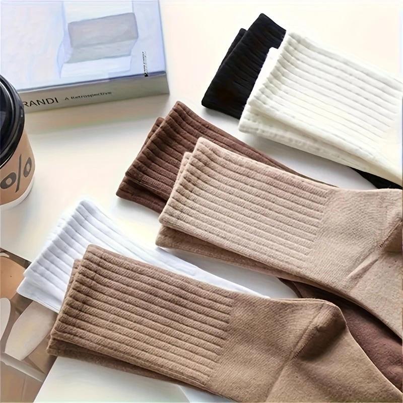 1Pairs of Solid Color Mid Tube Socks - Mixed Color, Striped Mid Tube Socks, Suitable for Outdoor Wear in All Seasons Fashion Minimalist