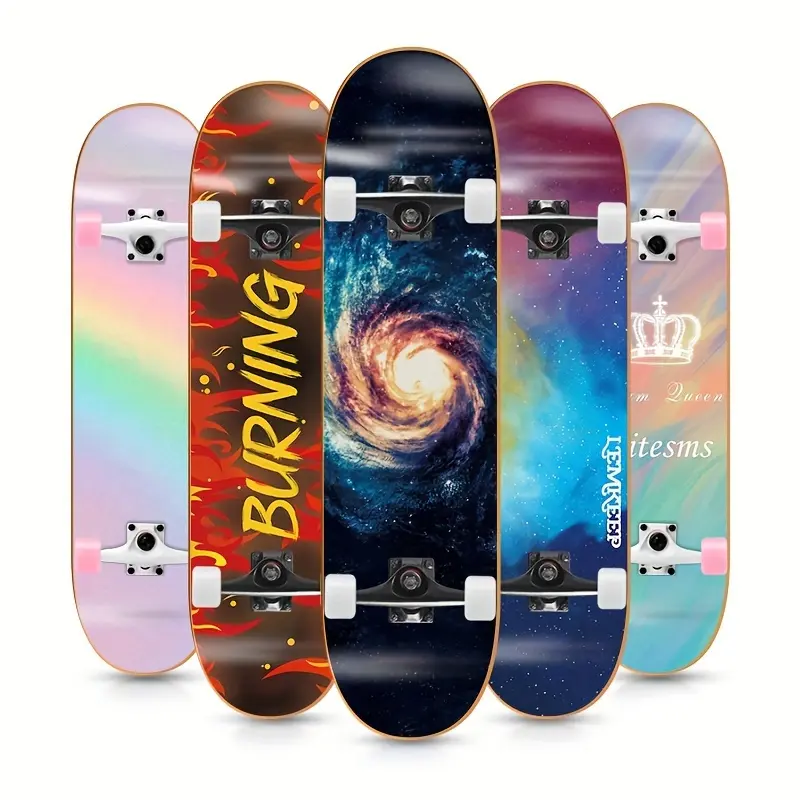 [Complete Skateboard] 1pc Complete Skateboard with T-tool, 54*36mm/2.13*1.42in High-rebound PU Wheels, Professional Beginner Double-kick Skateboard, Ready to Ride Out of the Box, No Assembly Required