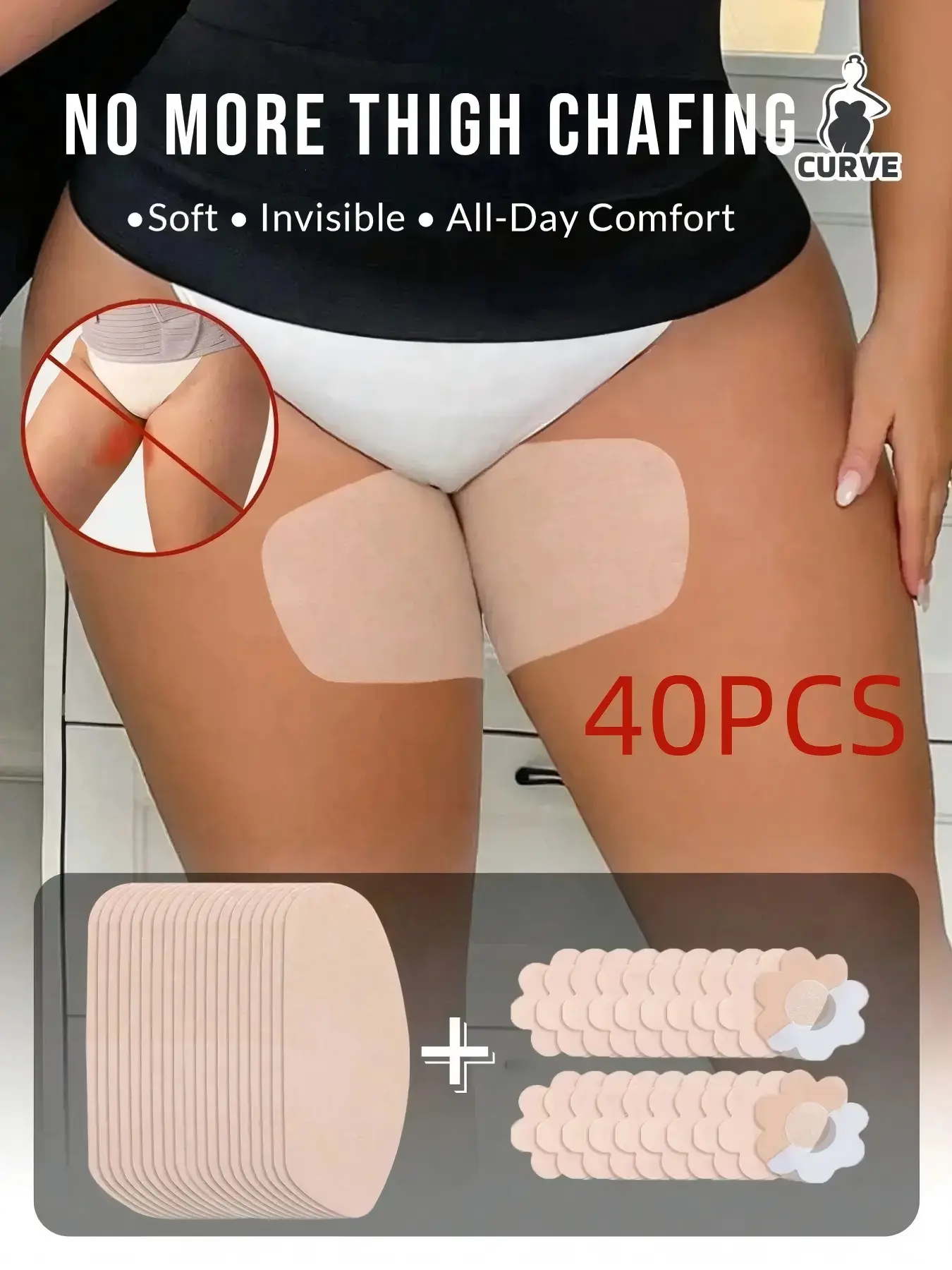 40pcs Anti-Chafing Thigh Pads, Elegant Plain Design, Comfortable Wear, Ideal for Daily Use, Soft Material, Durable Quality