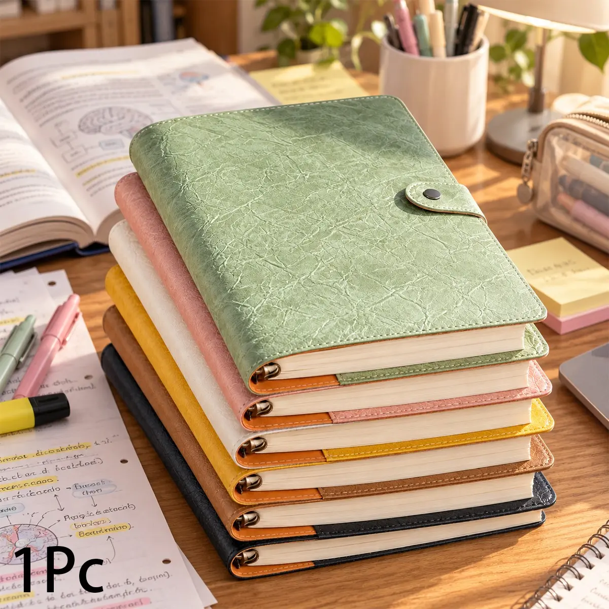 Loose Leaf Leather Notebook, Crinkle Textured Cover, Snap Closure, Metal Ring Binder, Storage Pockets, Pen Loop, Thick Paper, 6 Colors, Aesthetic School Supplies, Journal, Planner, Organizer, Study Notes, School Supplies, Office Stationery, Travel Diary