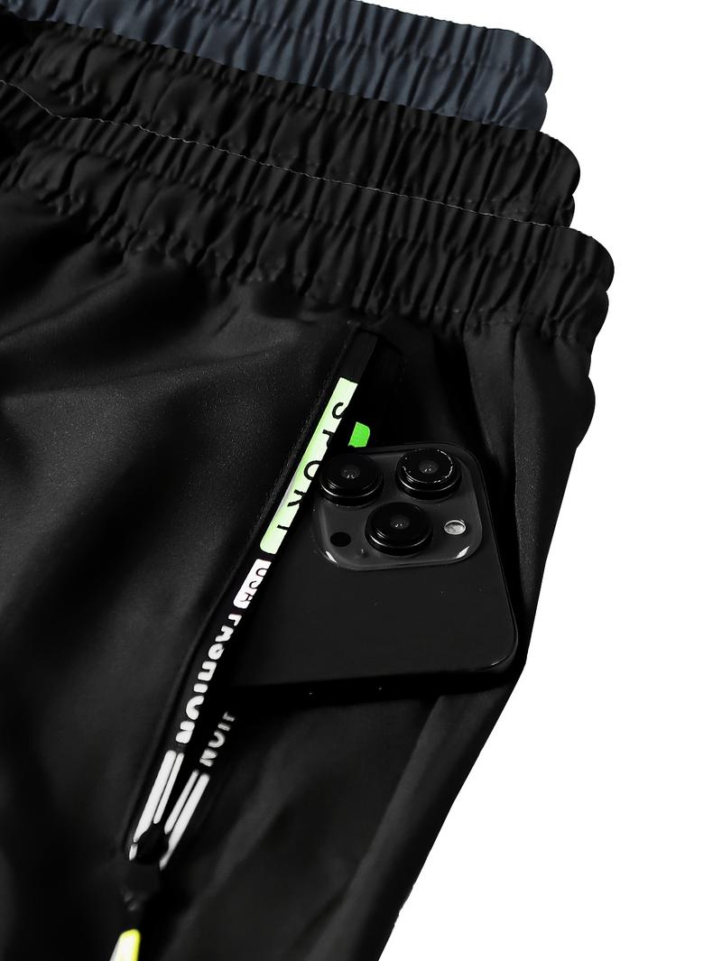 3pcs Men'S Casual Sports Cargo Pants - Drawstring Waist, Men's Sweatpants, Print Zip Pockets, Multiple Pockets, Lightweight for Spring & Summer, Ideal for Outdoor Running & Training, Casual Wear Pants | Cargo Style Pants | Lightweight Fabric