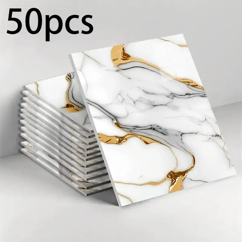 50pcs 3D Luxury Vintage Marble Wallpaper, Self-Adhesive, Waterproof, DIY Wall Decor, Marble Backsplash Wallpaper, Kitchen & Bathroom, Home Renovation, Easy Peel & Stick