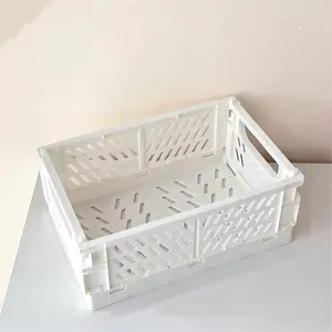 Plastic Folding Basket, Stackable Crate Decor, Foldable Trash Bin Tray, Simple Foldable Plastic Storage Box, Student Desk Organizer