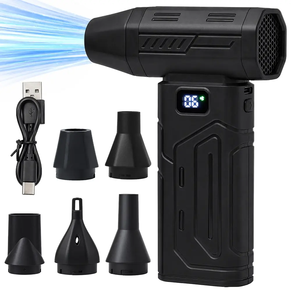 Compressed Air Duster, 6-Gear Adjustable | 5 Nozzles, Electric, Mini Blower, Fast Charging, Computer, Keyboard, House, Outdoor, Car, 0.5 lb Lightweight