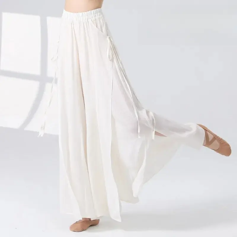 Women's Flowy Pants, High-Waist Viscose Linen Culottes, Casual Baggy Trousers for an Everyday Outfit, Flowy Pants Outfit, Belt, Baggy Linen Pants, Breathable