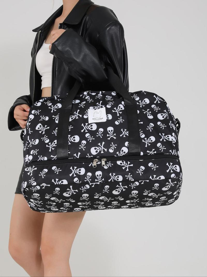 Durable Bat Pattern Travel Bag, Travel Duffle Bag, Large Capacity Travel Bag with Shoe Compartment, Lightweight Carry on Luggage Bag for Sports Gym, Yoga Handbag, Valentine's Gifts for Her