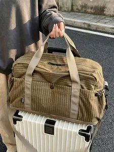 Retro and relaxed street style patterned travel bag with multiple pockets, large capacity casual and simple style, versatile single shoulder handbag with multiple back methods, suitable for short distance travel and daily commuting