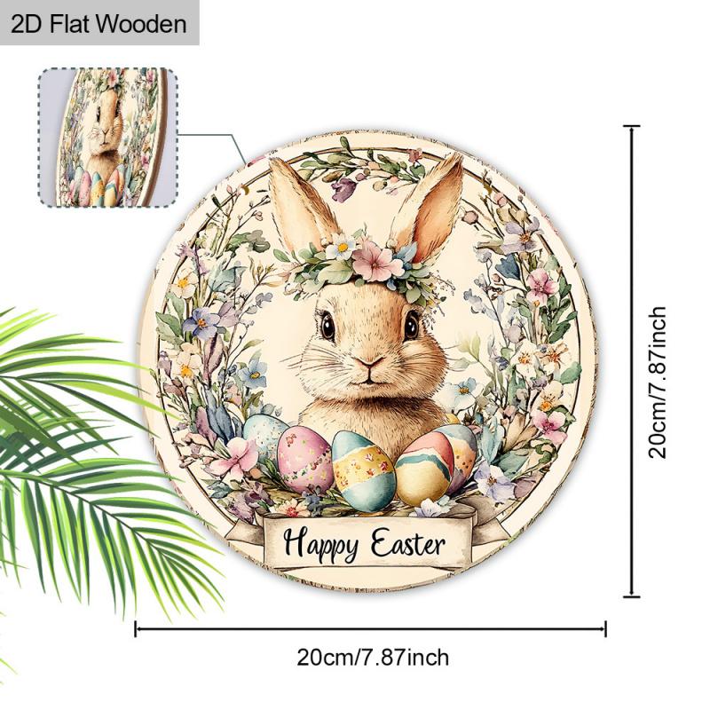 1PC Retro Easter Decoration - Floral Bunny and Pastel Egg Hanging Ornament - Happy Easter Sign - Large Size 7.87inch / 20cm Home, Party, Cafe Wall Decoration - No Electricity Required - Pastel Color Tone - Easter Gift Idea, Bunny Decoration