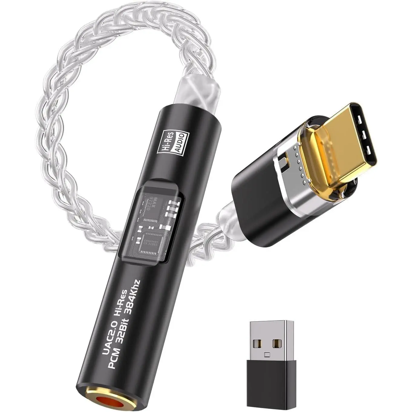 USB C to 3.5mm Hi-Fi Audio Adapter with CX31993+MAX97220 DAC Amplifier, 8-Strand 4N Single Copper-Plated Cable, USBC Headphone Aux Dongle for Android, PC