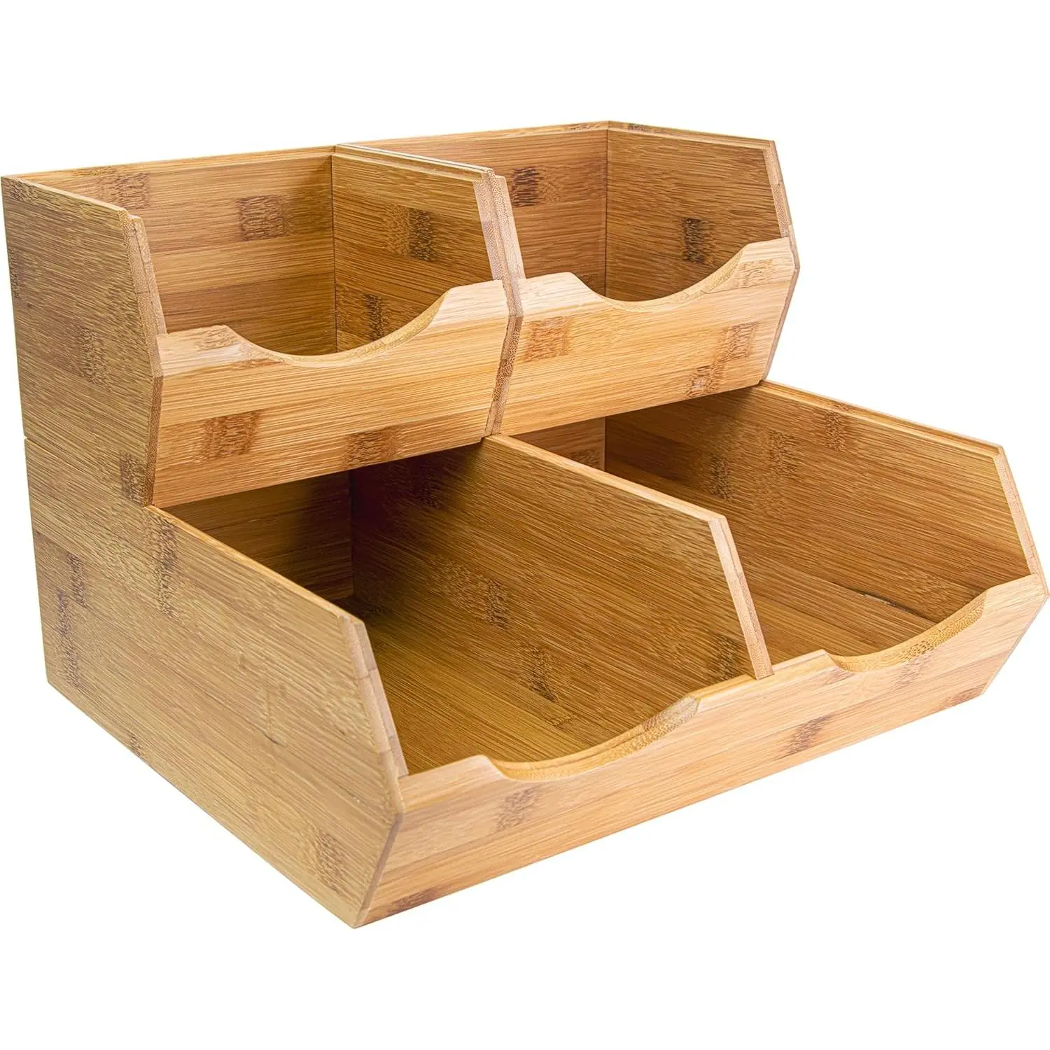 Bamboo Pantry Storage Bins – Stackable Potato & Onion Storage Bin for Kitchen Countertop, Pantry Organizer, Fruit Vegetable Basket, Multiuse - Set of 3