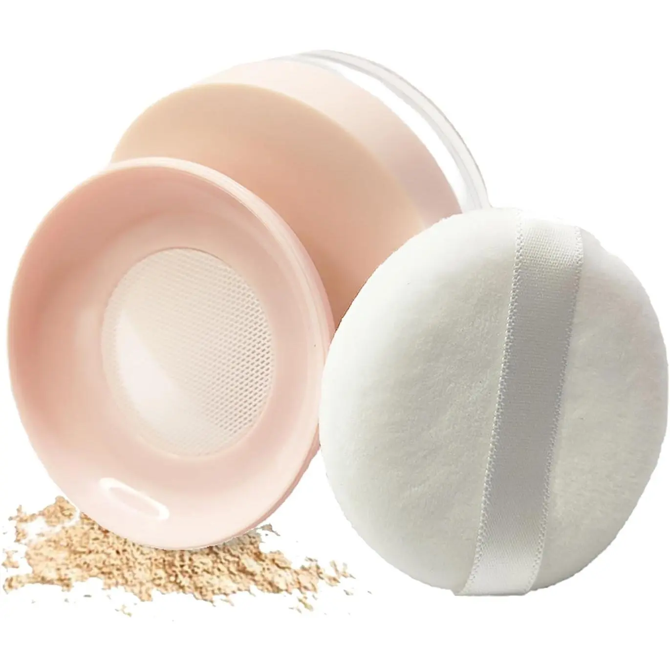 Convenient Empty Makeup  Container No Leaks Empty  | Plastic Loose Compact Container DIY Makeup Case with Sponge Puff 10 ml(0.33 oz) Elasticated Net Sifter