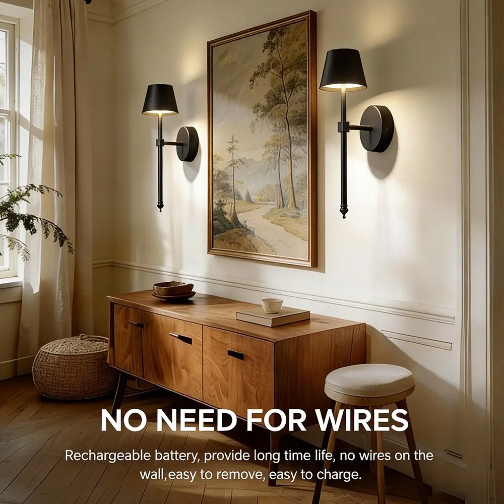 Battery-Powered Wall Light with Remote Control, Touch Control, Three-Color Adjustable Wireless Charging, No Wiring, Ideal for Bedroom, Hallway, Living Room Decor