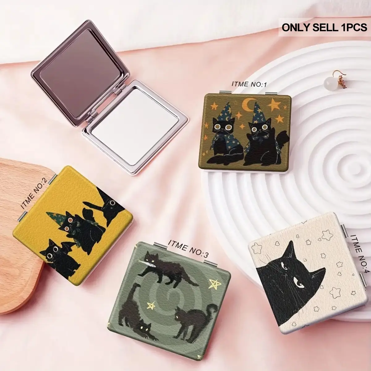 Fashionable Black Cat Mirror - A convenient folding gift for birthdays, Halloween or daily life, perfect retro beauty accessory, suitable for family, friends, students, daily holiday gifts, handheld makeup mirror, travel small pocket makeup mirror