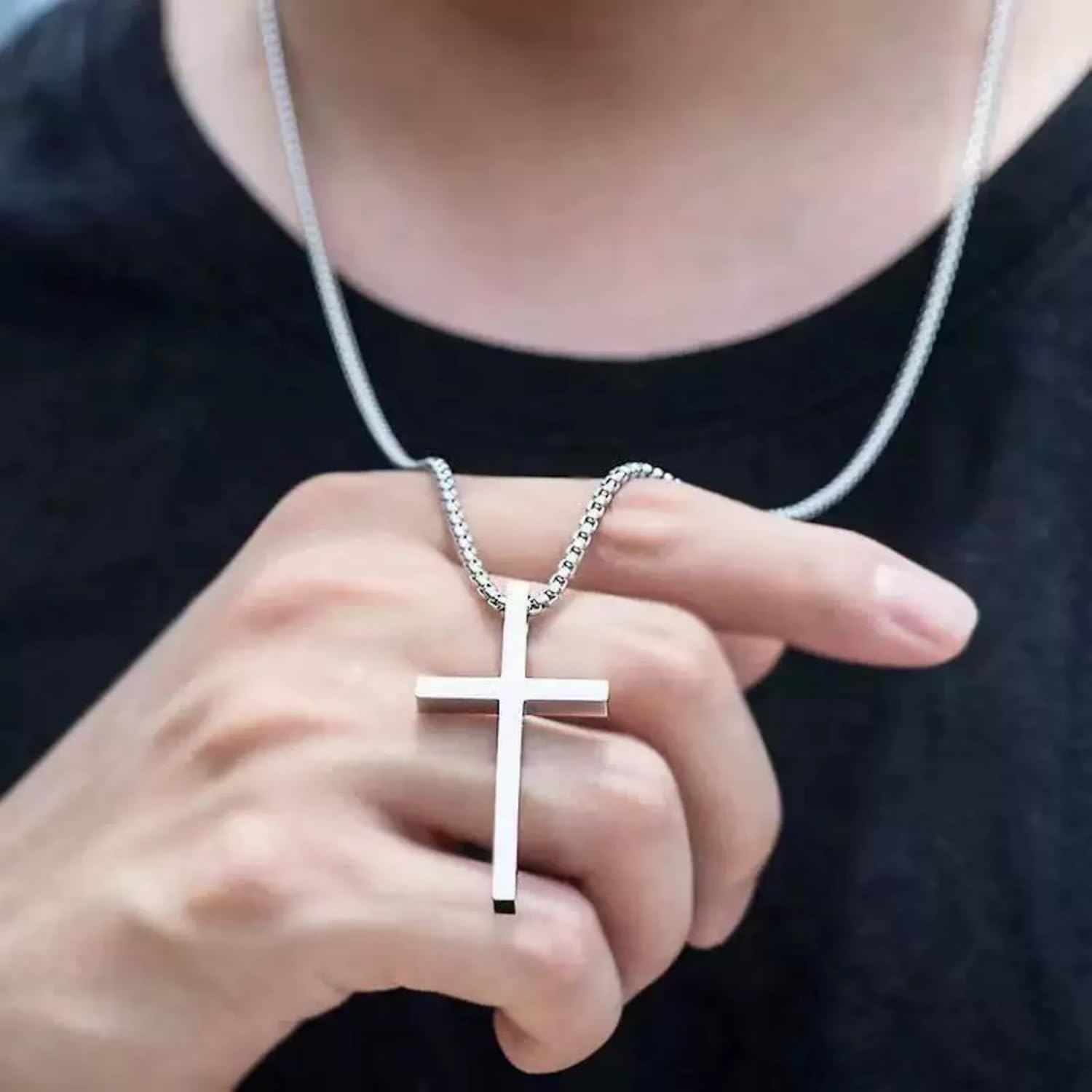 Cross Necklace for Men,  Cross Stainless Steel Pendant Necklace, Mens Cross Chain