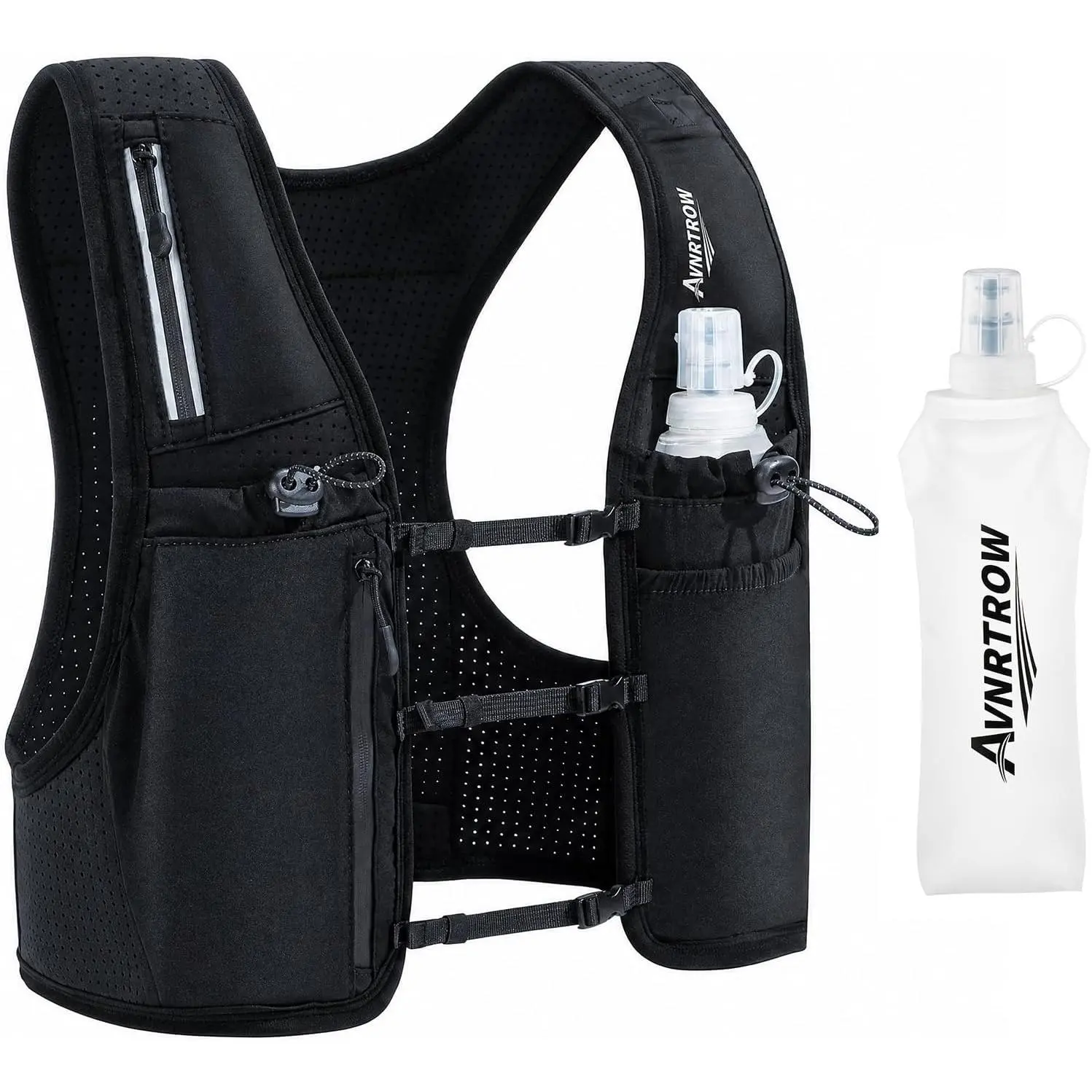 Running Vest for Women Men, Lightweight Reflective Hydration Vest with 500ML Soft Flask, Adjustable Running Backpack Run Vest Water Bottle for Runner Marathon