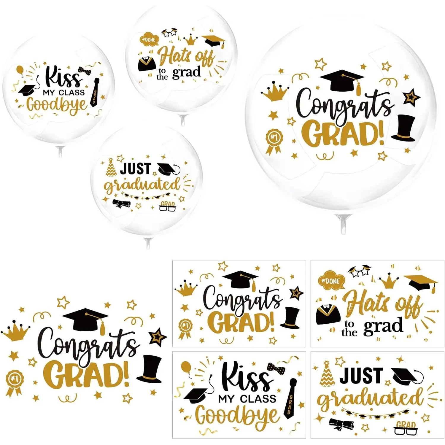 Congrats 2026 Grad Decorations 16 Sheet Bobo Balloon Stickers with 20Pcs Graduation Bobo Balloon 18 Inch Transparent Bubble Balloons for School Graduation Season Ceremony Party Supplies