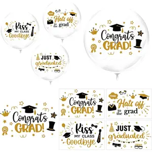 Congrats 2026 Grad Decorations 16 Sheet Bobo Balloon Stickers with 20Pcs Graduation Bobo Balloon 18 Inch Transparent Bubble Balloons for School Graduation Season Ceremony Party Supplies