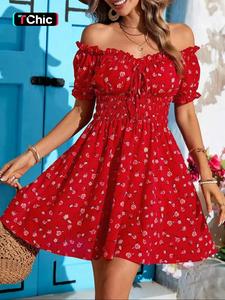 women's floral print off shoulder dress, elegant fashion casual short dress for daily outdoor wear, women dress for summer, summer clothes women, womenswear