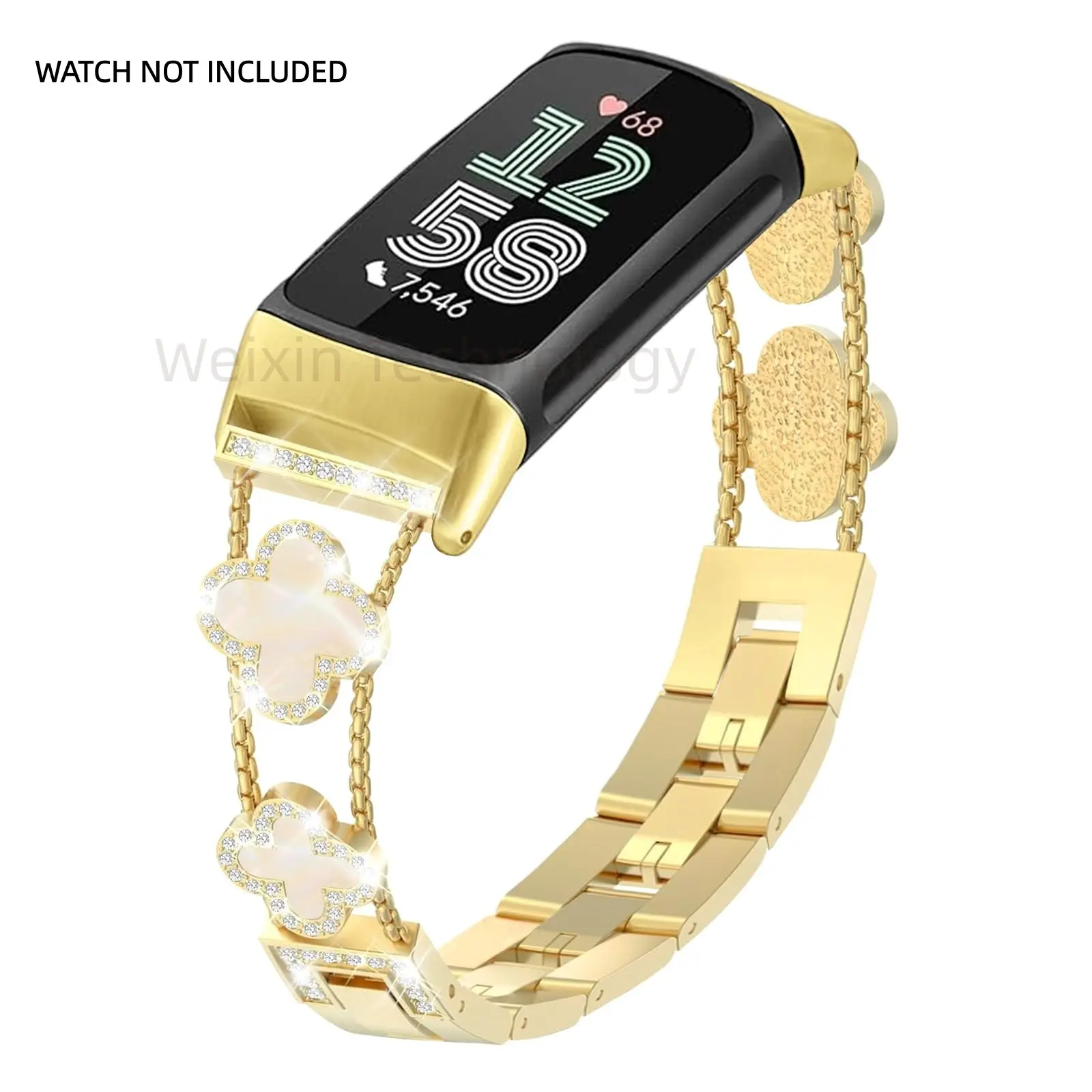 Shiny metal strap, suitable for Fitbit Charge 6/Charge 5, women's fashionable and cute adjustable watch strap replacement tool free