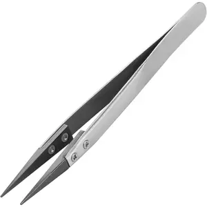 Precision Ceramic Tweezers Non-Conductive Heat Resistant Anti-Static Straight Pointed Tweezer Silver Tone Black for Pinching Coils While Firing
