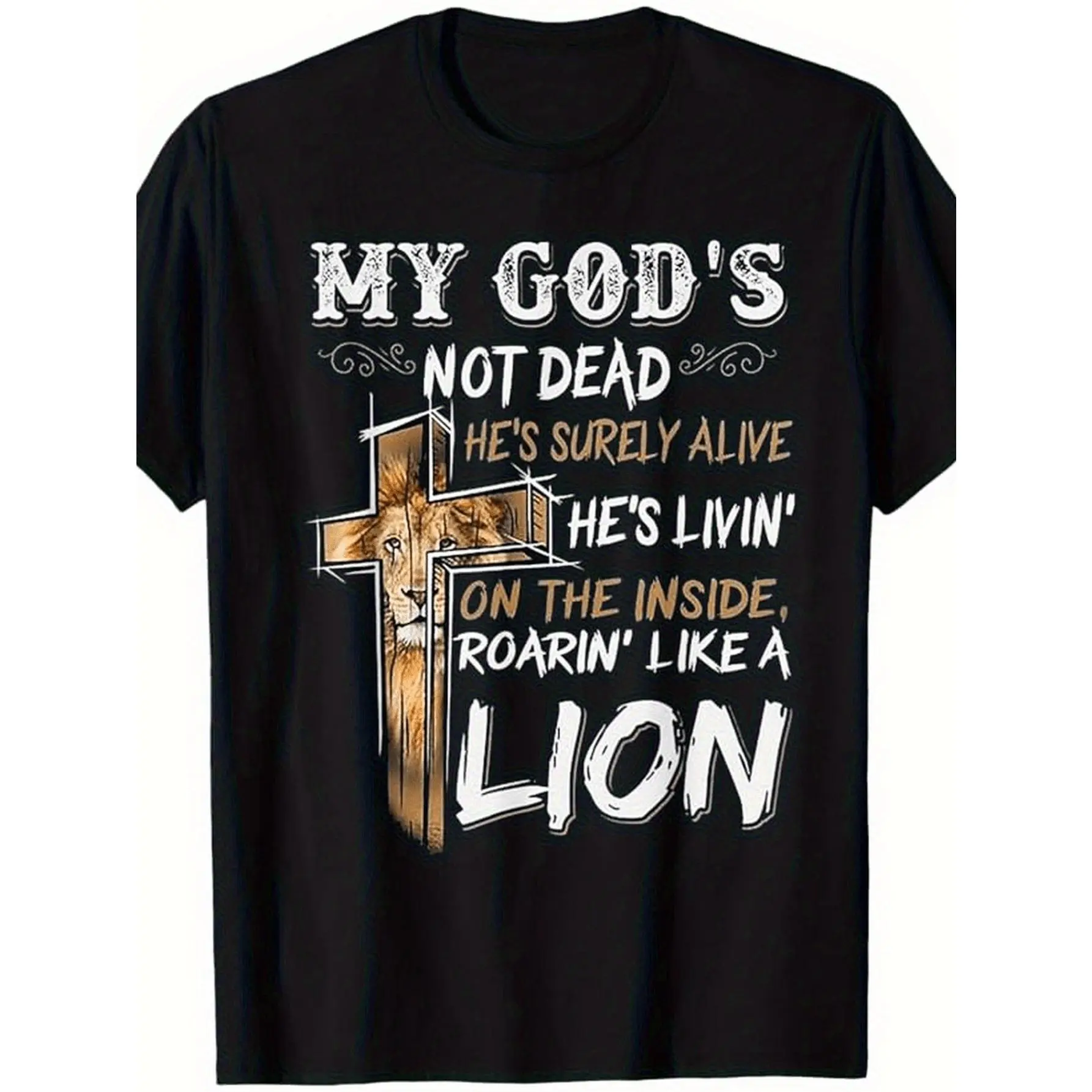 My God Is Not Dead T-Shirt - Black Religious Graphic Tee with He'S Surely Alive; He'S Living Quote - Christian Faith Apparel - Heavyweight 100% Crewneck Shirt for Men - Machine Washable Church, Bible Study & Casual Attire, Faith-Based Clothing