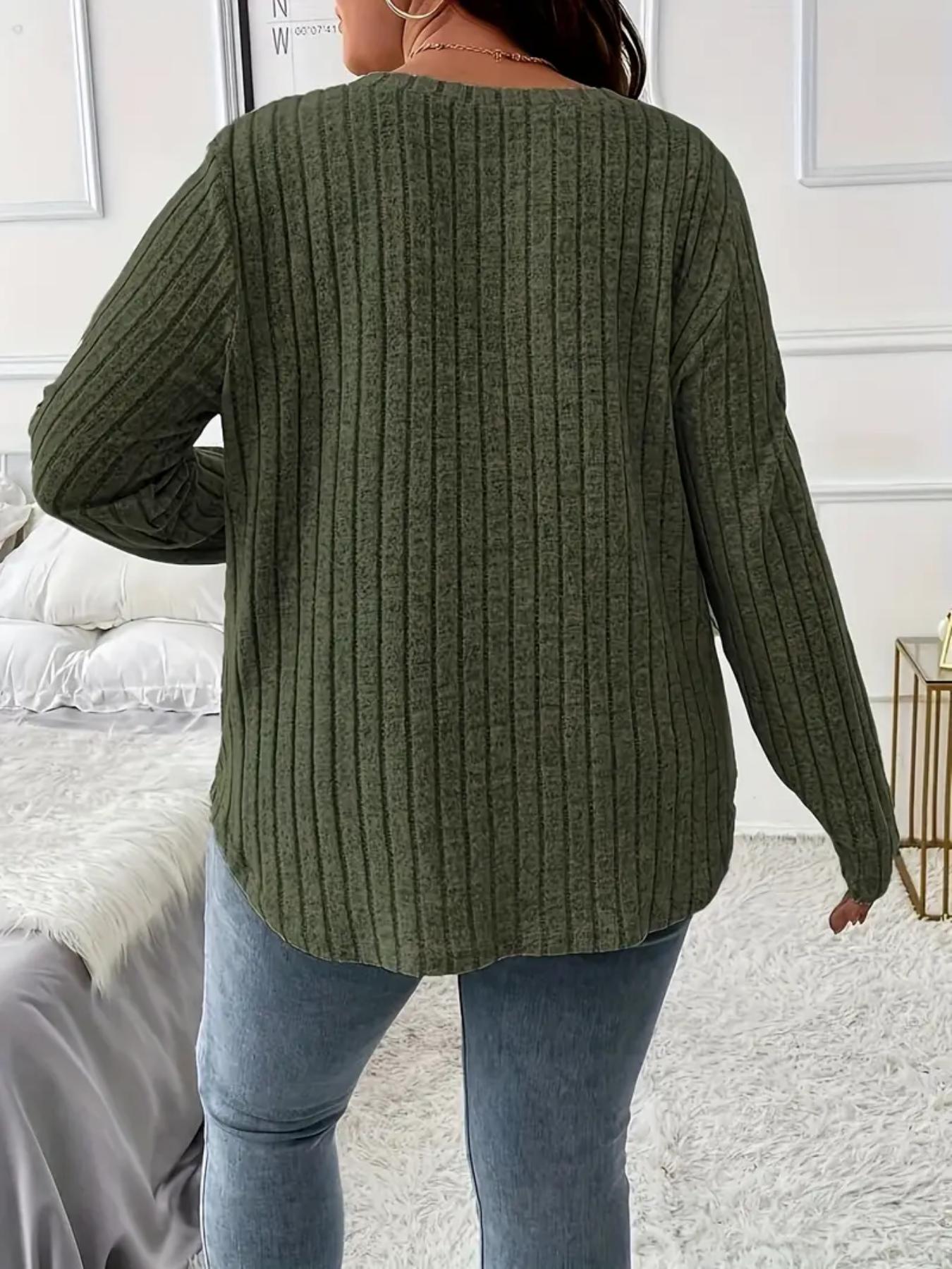 Plus Size Solid Long Sleeve Tee, Casual Comfy V Neck Top for Fall Daily Outdoor Wear, Women Plus Clothing for Fall , Fall Outfits 2024, Fall Outfits, Earthtone Fallfreshness, Dressy Casual Tops