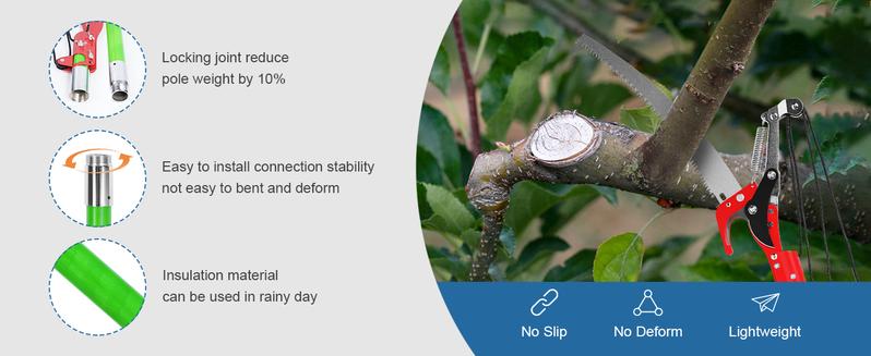 Heavy Duty 30Ft Manual Pole Saw & Extendable Pruner Set - 9 Fiberglass Handles, Retractable Long Branch Pruner with Scissors, Portable Tool Kit in Tool Box for Backyard/Garden + Hose Reel & Cutting Chipper Machine for Home Use Pole Pruner