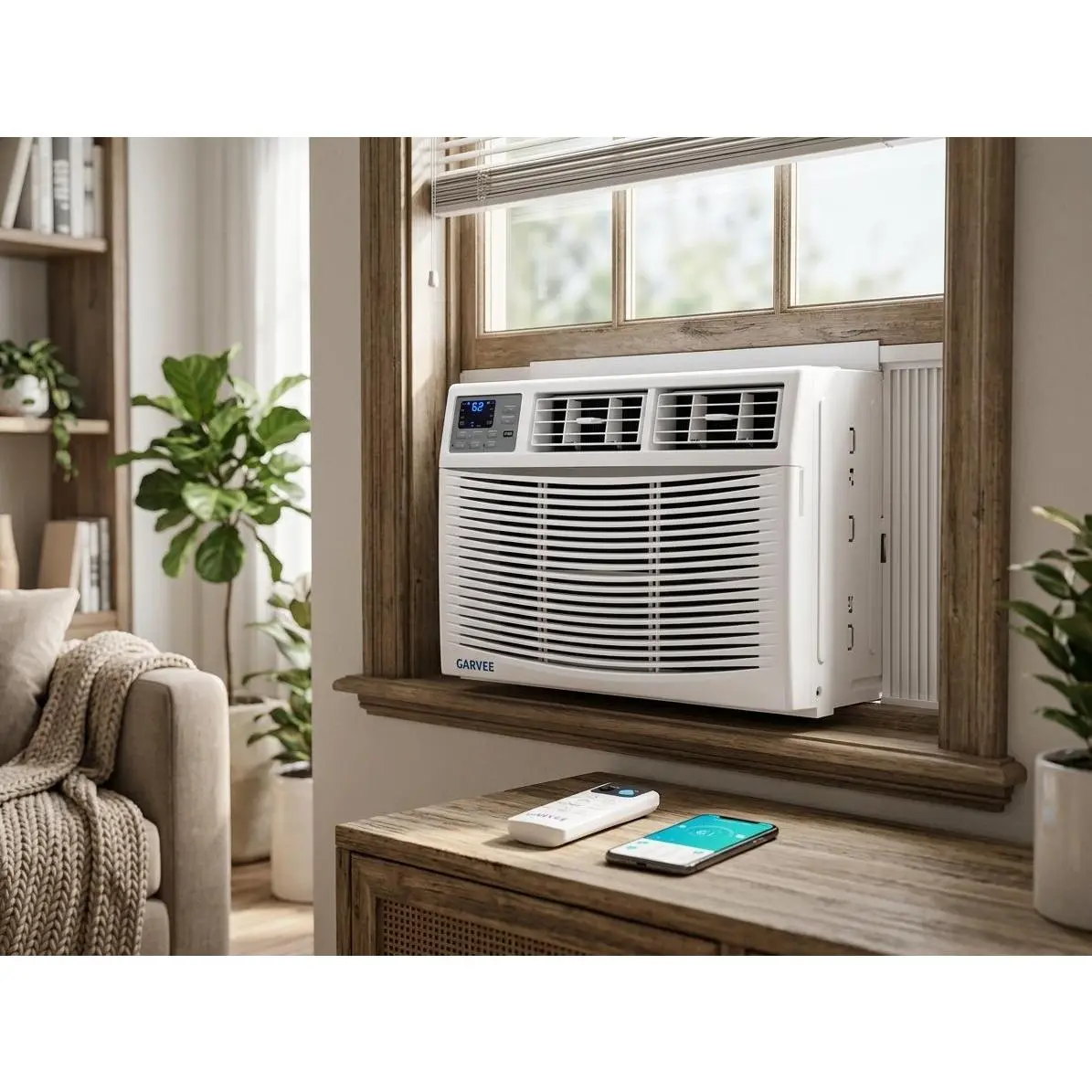 No Need to Buy Separate Heater and AC! 8000 BTU Window Air Conditioner & Heater 4-in-1 Combo with Dehumidifier and Fan, Remote and Mobile App Smart Control, Window Mount Unit for Apartment Bedroom Living Room, Cools and Heats Spaces up to 350 Sq.Ft
