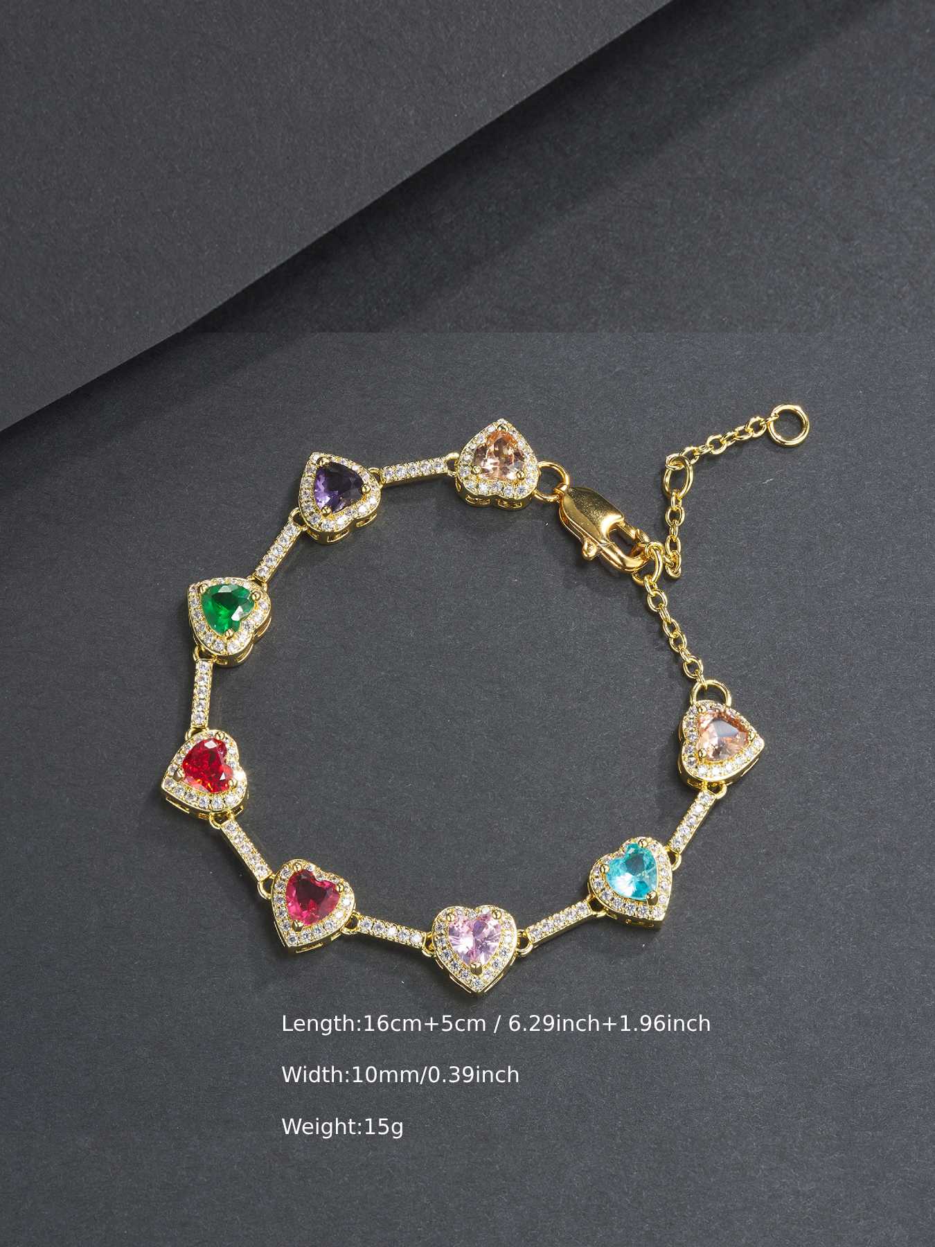 Colorful Heart Shaped Imitation Crystal Decor Statement Necklace, Elegant Luxurious Gift for Mom & Girlfriend, Fashion Jewelry Accessories for Women, Heart Design Necklace