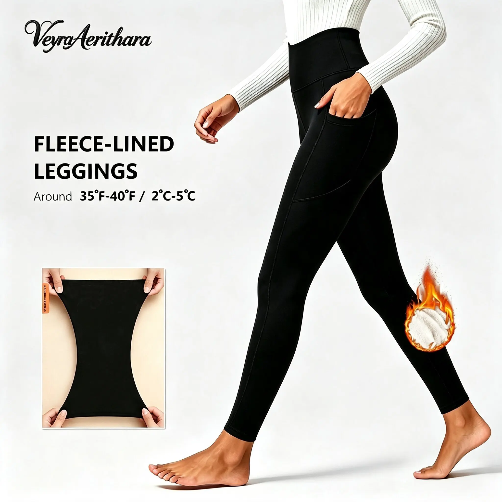 Winter fleece-lined  High Waist Yoga Pants With Pockets, Exercise Running Yoga Leggings, Tummy Control Workout Running Yoga Leggings for Women Activewear Bottoms