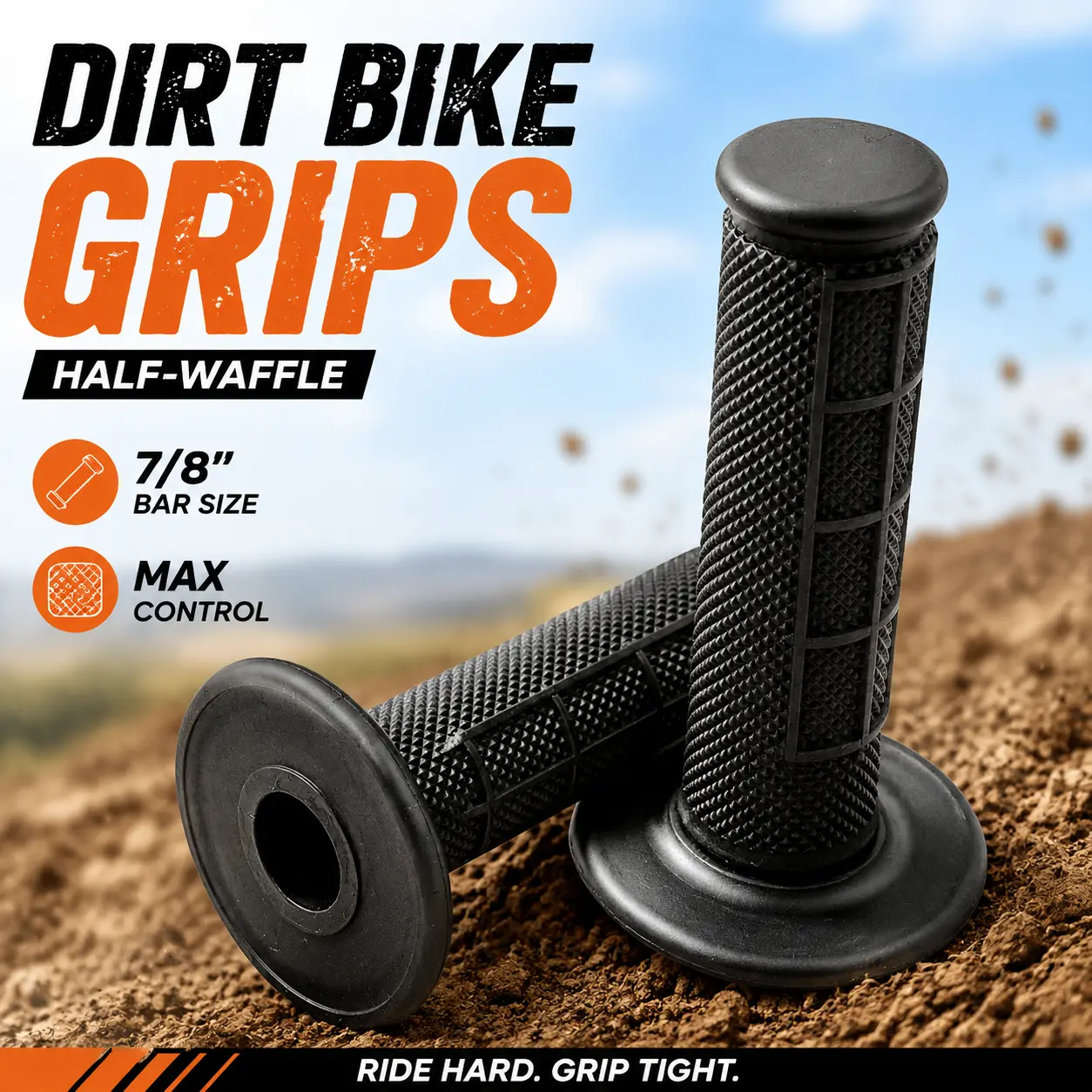 Grips Black – Half‑Waffle Dirt Bike Twist‑Throttle Handlebar Grips (7/8″ Bar)
