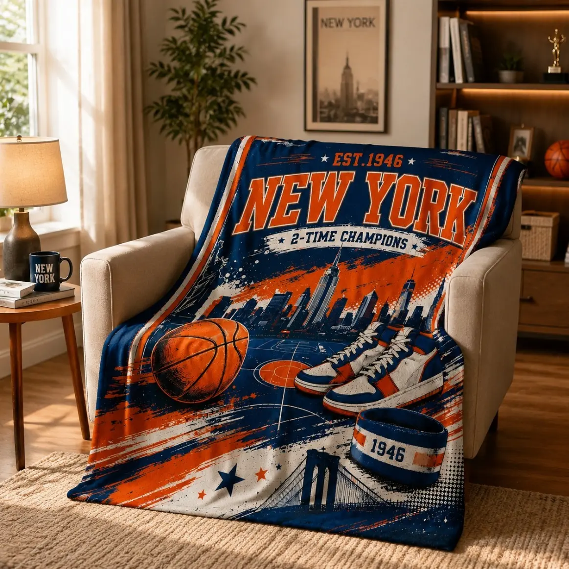New York Basketball Throw Blanket City Skyline Sports Flannel Blanket For Adults And Children, Cozy Couch Bed Room Decor Gift For Fans, Bedding Blankets