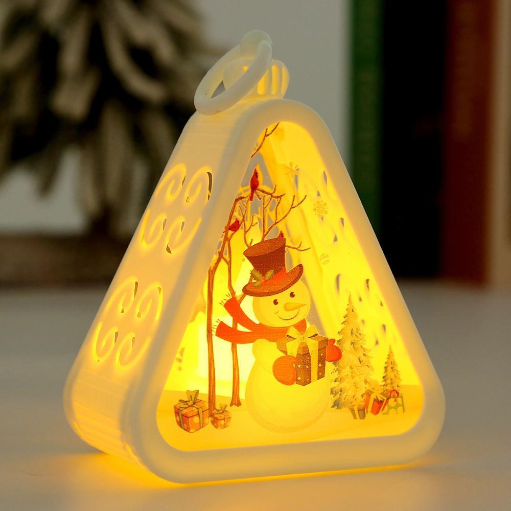 Christmas Triangle Lantern Plastic Santa Claus Snowman Tree Festival Lamp Mini Table Ornaments Home Decoration Party Scene Props