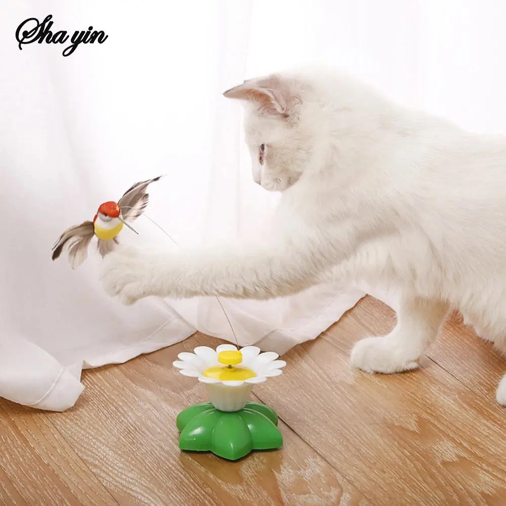Electric Hummingbird Bird Shape Spinning Cat Toy - Polypropylene Plastic Automatic Continuous Spinning Teasing Stick, Easy to Use Interactive Paw Hunt Toy for Cats to Stimulate Activity & Enable Independent Play, 2Pcs