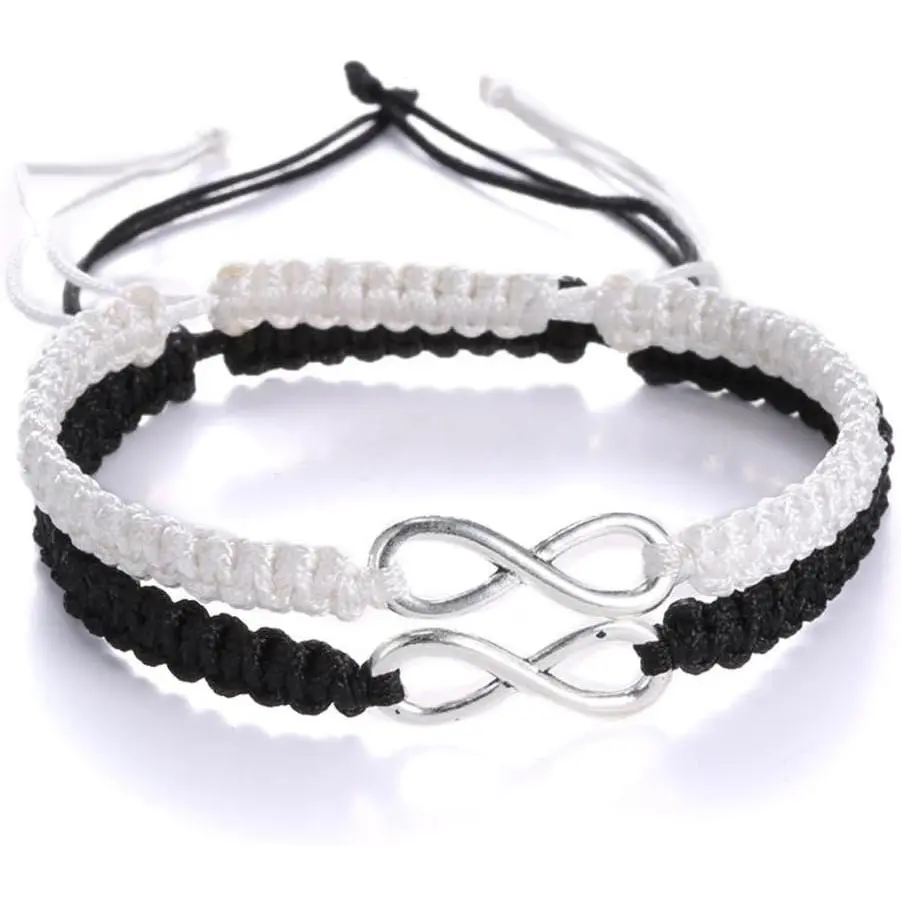 2 count Stainless Steel Infinity Couple Braided Bracelet Adjustable | 8 Infinity  Set of 2, Braided Leather Rope,  Stainless Steel, Adjustable 7-9", Love & Friendship